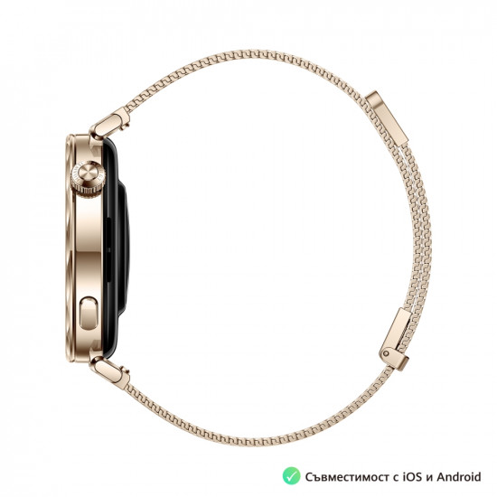 Часовник Huawei Watch GT5 Jana-B19M, 1.32", Amoled 466x466 PPI 352, , BT5.2 BLE/BR/EDR, 5ATM, 524mAh, Screenshot sharing, support message input, message notifications, Battery life up to 7 days, Compatible with iOS and Android devices, Gold Milanese Часовник Huawei Watch GT5 Jana-B19M, 1.32", Amoled 466x466 PPI 352, , BT5.2 BLE/BR/EDR, 5ATM, 524mAh, Screenshot sharing, support message input, message notifications, Battery life up to 7 days, Compatible with iOS and Android devices, Gold Milanese