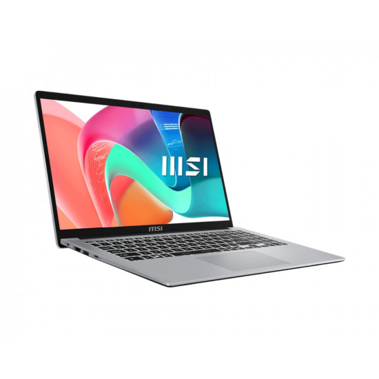 Лаптоп MSI Modern 15 F1MG, Intel Core 5 processor 120U (10C/12T, up to 5 GHz, 12 MB), 15.6" FHD (1920x1080), IPS-Level, Intel Graphics 96EU 1.3 GHz, 16GB DDR4 2x8 3200MHz, 512GB PCIe Gen4x4 SSD, Intel WiFi 6E, BT v5.3, Backlit KBD White, Urban Silver