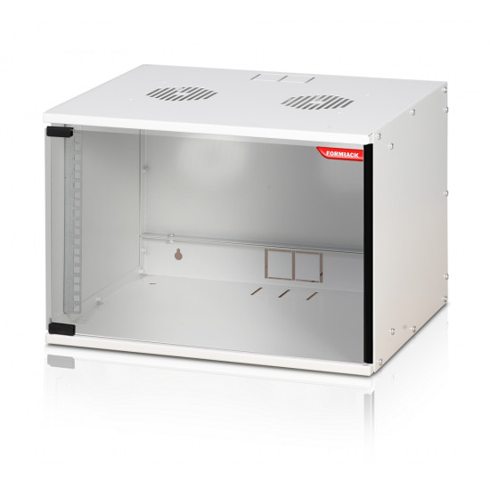 Formrack 19" Wall Mounted rack 7U SOHO 512/400mm, height: 358mm, loading capacity: 50kg., tempered glass door, 19" front rails Formrack 19" Wall Mounted rack 7U SOHO 512/400mm, height: 358mm, loading capacity: 50kg., tempered glass door, 19" front rails