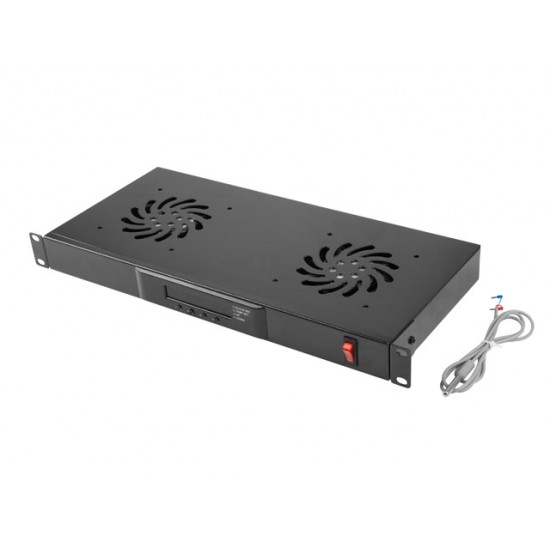 Lanberg 19" fan unit / ventilation panel with lcd 2 fans + thermostat, 230V, black Lanberg 19" fan unit / ventilation panel with lcd 2 fans + thermostat, 230V, black