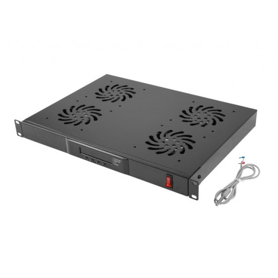 Lanberg 19" fan unit / ventilation panel with lcd 4 fans + thermostat, 230V, black