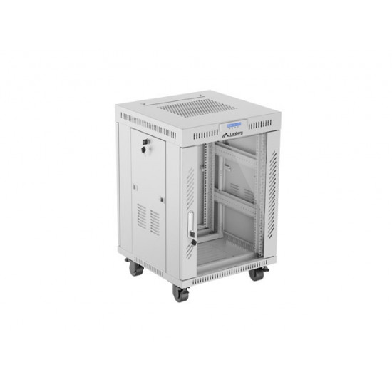 Lanberg rack cabinet 19" free-standing 15U/600x600 (flat pack) with glass door lcd grey v2