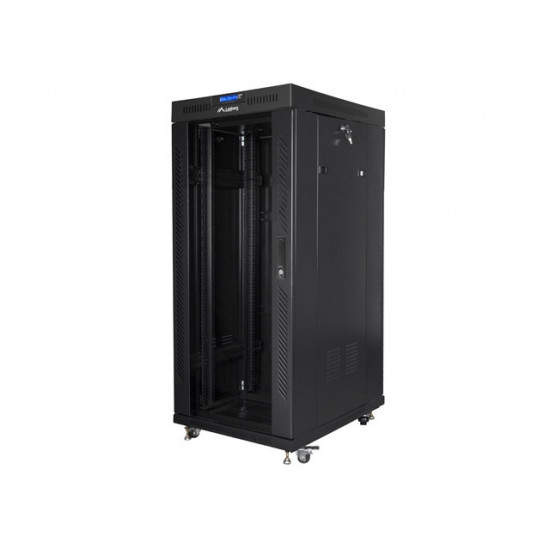 Lanberg rack cabinet 19" free-standing 27U / 600x800 self-assembly flat pack with glass door LCD, black