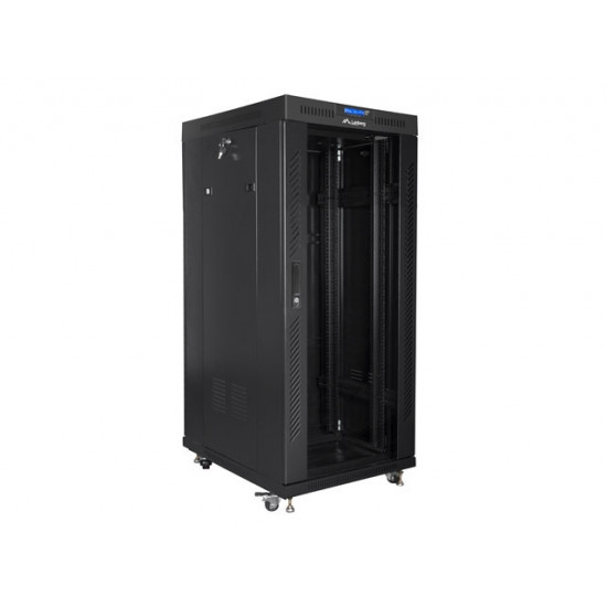 Lanberg rack cabinet 19" free-standing 27U / 600x800 self-assembly flat pack with glass door LCD, black