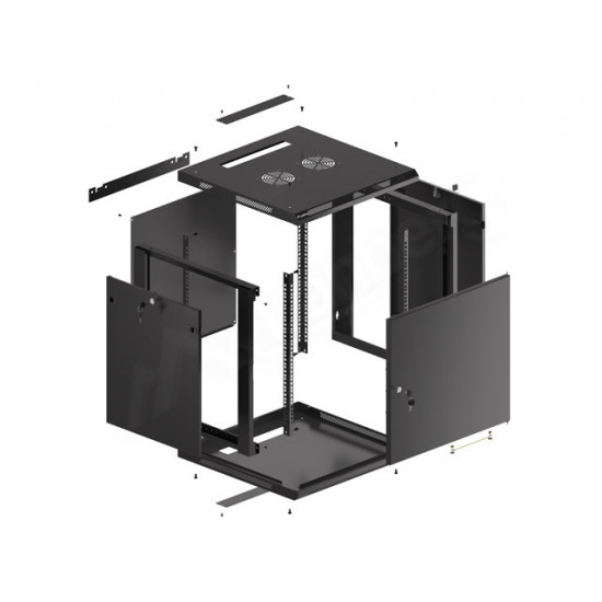 Lanberg rack cabinet 19" wall-mount 12U/600x600 for self-assembly with metal door black (flat pack)