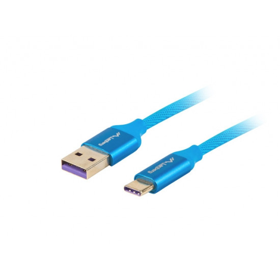Lanberg USB-C(M) -> USB-A (M) 2.0 cable 1m, blue premium 5A Lanberg USB-C(M) -> USB-A (M) 2.0 cable 1m, blue premium 5A