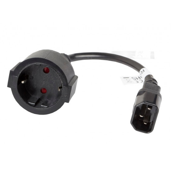 Lanberg extension power supply cable IEC 320 C14 -> Schuko (F) 20cm, black Lanberg extension power supply cable IEC 320 C14 -> Schuko (F) 20cm, black