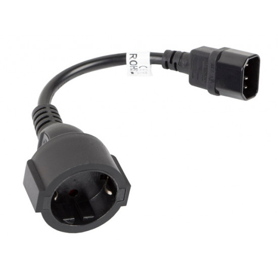 Lanberg extension power supply cable IEC 320 C14 -> Schuko (F) 20cm, black Lanberg extension power supply cable IEC 320 C14 -> Schuko (F) 20cm, black
