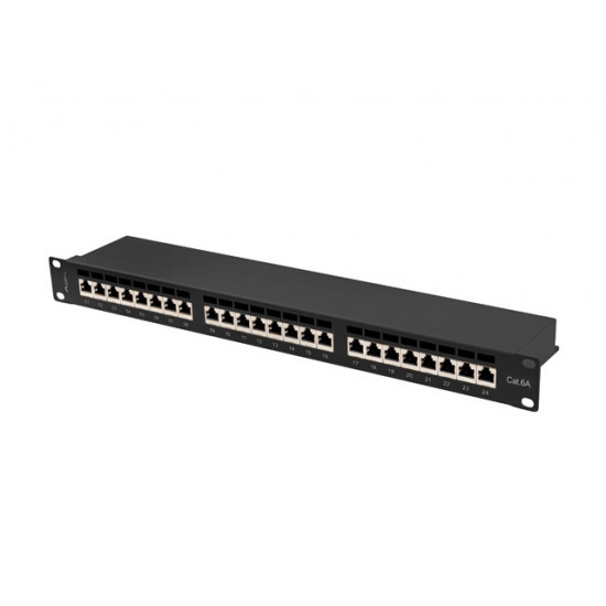 Lanberg patch panel 24 port 1U 19" CAT.6a ftp with cable organizer shielded black Lanberg patch panel 24 port 1U 19" CAT.6a ftp with cable organizer shielded black