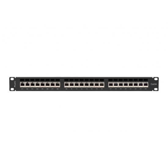 Lanberg patch panel 24 port 1U 19" CAT.6a ftp with cable organizer shielded black Lanberg patch panel 24 port 1U 19" CAT.6a ftp with cable organizer shielded black