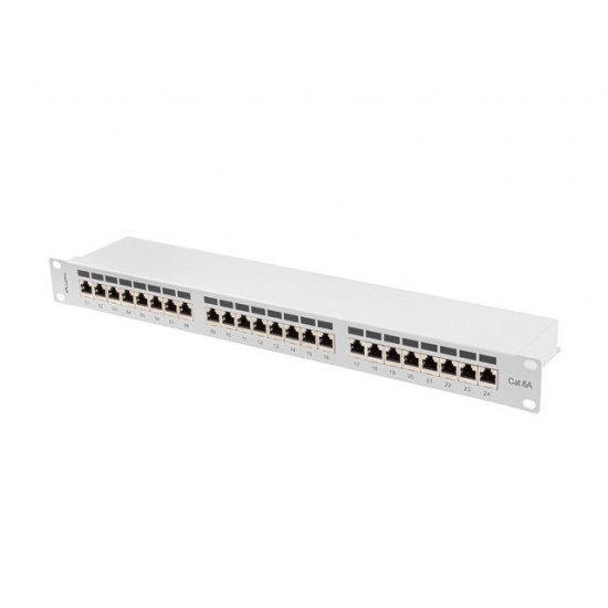 Lanberg patch panel 24 port 1U 19" CAT.6a ftp with cable organizer shielded grey Lanberg patch panel 24 port 1U 19" CAT.6a ftp with cable organizer shielded grey