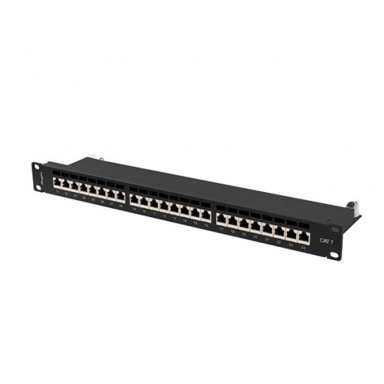 Lanberg patch panel 24 port 1U 19" CAT.7 ftp with cable organizer shielded black Lanberg patch panel 24 port 1U 19" CAT.7 ftp with cable organizer shielded black