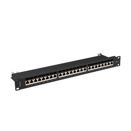 Lanberg patch panel 24 port 1U 19" CAT.7 ftp with cable organizer shielded black Lanberg patch panel 24 port 1U 19" CAT.7 ftp with cable organizer shielded black