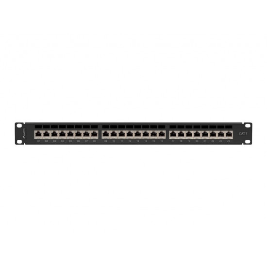 Lanberg patch panel 24 port 1U 19" CAT.7 ftp with cable organizer shielded black Lanberg patch panel 24 port 1U 19" CAT.7 ftp with cable organizer shielded black