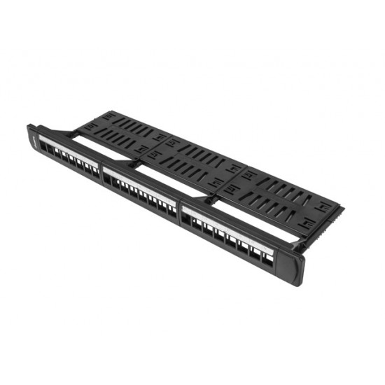 Lanberg patch panel blank 24 port 1U with organizer for keystone modules, black Lanberg patch panel blank 24 port 1U with organizer for keystone modules, black