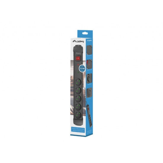 Lanberg surge protector sp1 1.5m 5x french outlets black Lanberg surge protector sp1 1.5m 5x french outlets black