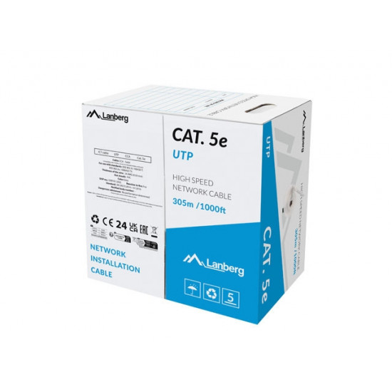 Lanberg LAN cable CAT.5e 305m solid cca grey fluke passed Lanberg LAN cable CAT.5e 305m solid cca grey fluke passed