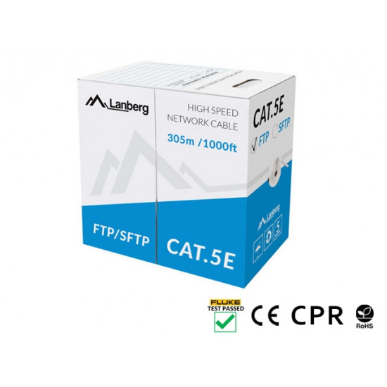 Lanberg LAN cable CAT.5e ftp 305m solid cu grey cpr + fluke passed Lanberg LAN cable CAT.5e ftp 305m solid cu grey cpr + fluke passed