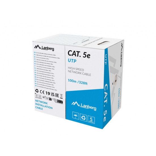 Lanberg LAN cable CAT.5e utp 100m solid cu grey fluke passed Lanberg LAN cable CAT.5e utp 100m solid cu grey fluke passed