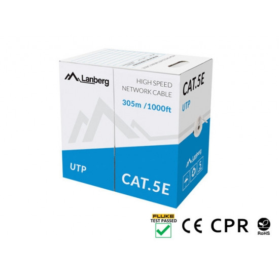 Lanberg LAN cable CAT.5e utp 305m solid cu grey cpr + fluke passed Lanberg LAN cable CAT.5e utp 305m solid cu grey cpr + fluke passed