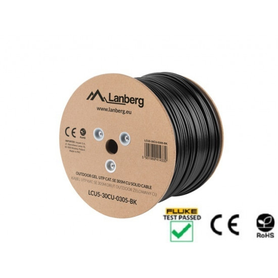 Lanberg LAN cable CAT.5e utp 305m solid outdoor gel-filled cu black fluke passed Lanberg LAN cable CAT.5e utp 305m solid outdoor gel-filled cu black fluke passed