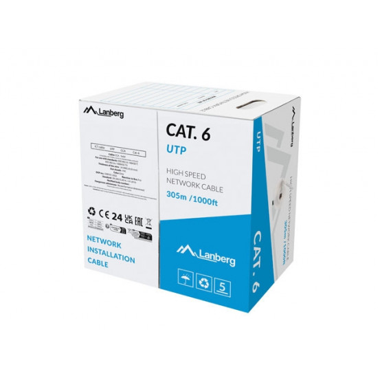 Lanberg LAN cable CAT.6 305m solid cca grey fluke passed Lanberg LAN cable CAT.6 305m solid cca grey fluke passed