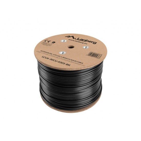Lanberg LAN cable CAT.6 utp 305m solid outdoor gel-filled cu black fluke passed Lanberg LAN cable CAT.6 utp 305m solid outdoor gel-filled cu black fluke passed