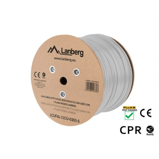 Lanberg LAN cable CAT.6a uftp 305m solid cu lszh grey cpr + fluke passed Lanberg LAN cable CAT.6a uftp 305m solid cu lszh grey cpr + fluke passed