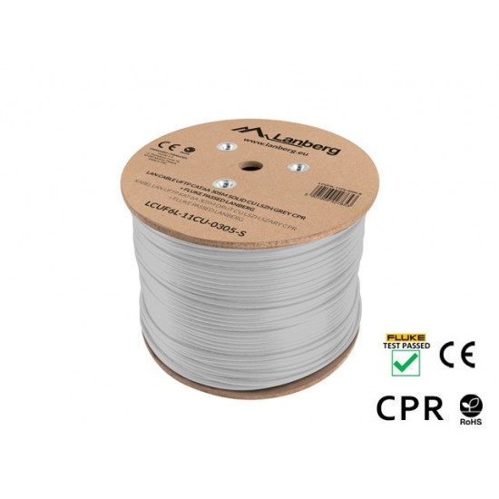 Lanberg LAN cable CAT.6a uftp 305m solid cu lszh grey cpr + fluke passed Lanberg LAN cable CAT.6a uftp 305m solid cu lszh grey cpr + fluke passed