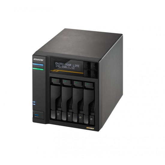 Asustor Lockerstor 4 Gen3 AS6804T 4 Bay NAS, AMD Ryzen Embedded Quad-Core 2.3GHz (burst up to 3.8GHz), Dual USB 4 Ports, Dual 10GbE Ports, Dual 5GbE Ports, 16G ECC RAM DDR5 (Max. 64GB) 4x M.2 SSD Slots (Diskless), 2 x Type C, Black