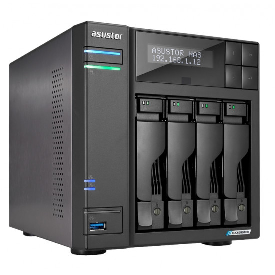 Asustor Lockerstor AS6704T,4 Bay NAS, Intel Jasper Lake Quad-Core 2.0GHz, 4GB RAM DDR4, 2.5GbE x 2, M.2 SSD Slotsx4 (Diskless), USB 3.2 Gen 2x2, Ttoolless installation, with hot-swappable tray, hardware encryption, MyArchive, EZ connect, EZ Sync, Black
