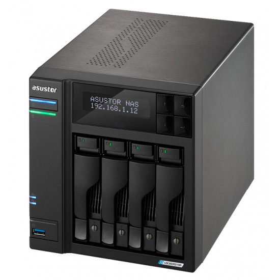 Asustor Lockerstor AS6704T,4 Bay NAS, Intel Jasper Lake Quad-Core 2.0GHz, 4GB RAM DDR4, 2.5GbE x 2, M.2 SSD Slotsx4 (Diskless), USB 3.2 Gen 2x2, Ttoolless installation, with hot-swappable tray, hardware encryption, MyArchive, EZ connect, EZ Sync, Black