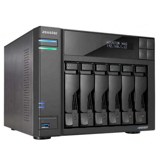 Asustor Lockerstor  AS6706,6 Bay NAS, Intel Jasper Lake Quad-Core 2.0GHz, 8GB RAM DDR4, 2.5GbEx2, M.2 SSD Slots x 4 (Diskless), USB 3.2 Gen 2x2, Ttoolless installation, with hot-swappable tray, hardware encryption, MyArchive, EZ connect, EZ Sync, Black