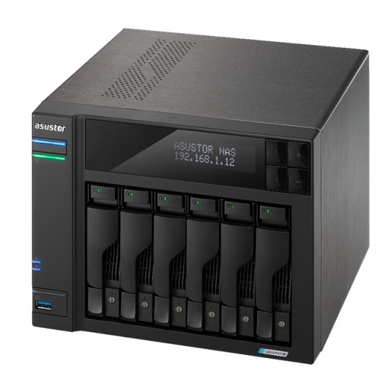 Asustor Lockerstor  AS6706,6 Bay NAS, Intel Jasper Lake Quad-Core 2.0GHz, 8GB RAM DDR4, 2.5GbEx2, M.2 SSD Slots x 4 (Diskless), USB 3.2 Gen 2x2, Ttoolless installation, with hot-swappable tray, hardware encryption, MyArchive, EZ connect, EZ Sync, Black