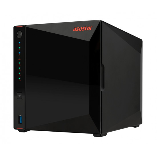 Asustor Nimbustor AS5404T, 4 Bay NAS, Quad-Core 2.0GHz CPU, Dual 2.5GbE Ports, 4GB SO-DIMM DDR4 (Max. 16GB), Four M.2 SSD Slots (Diskless), 3x USB 3.2 Gen 1 Type A, WOW (Wake on WAN), WOL, System Sleep Mode, AES-NI hardware, encryption, Black