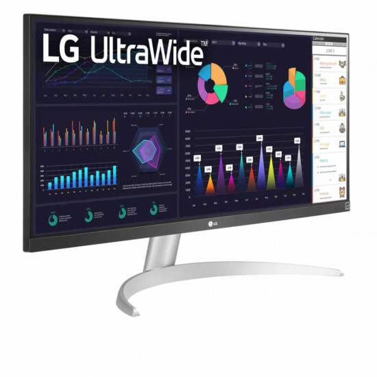 LG 29WQ600-W, 29" UltraWide Full HD, IPS Panel, 1ms MBR, 1000:1, 250 cd/m2, 21:9, 2560 x 1080, HDR 10, sRGB 99%, FreeSync, 100Hz, USB Type-C, Speacers, HDMI, DP, Tilt, Headphone Out, Black