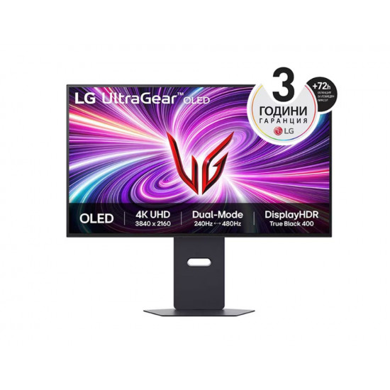 LG 32GS95UV-B, 31.5" 4K UHD OLED Dual-Mode, 0.03ms (GtG), UHD (3840x 2160), 4K 240Hz, FHD 480Hz, 1500000:1, 450 cd/m2, 1000:1, DCI-P3 98%, AMD FreeSync, NVIDIA G-Sync, DTS, Speacer 7Wx2, VRR, HDR 400, USB Down/Up-stream, HDMI, DisplayPort, Tilt, Heig LG 32GS95UV-B, 31.5" 4K UHD OLED Dual-Mode, 0.03ms (GtG), UHD (3840x 2160), 4K 240Hz, FHD 480Hz, 1500000:1, 450 cd/m2, 1000:1, DCI-P3 98%, AMD FreeSync, NVIDIA G-Sync, DTS, Speacer 7Wx2, VRR, HDR 400, USB Down/Up-stream, HDMI, DisplayPort, Tilt, Heig