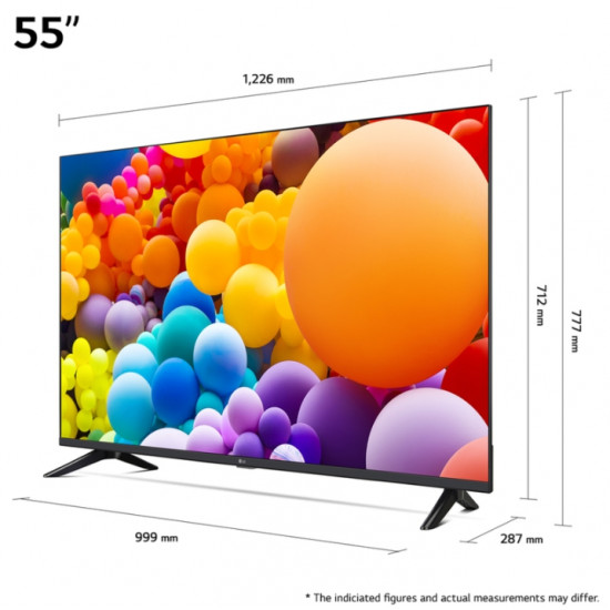 Телевизор LG 55UT73003LA, 55" 4K UltraHD TV 4K (3840 x 2160), DVB-T2/C/S2, webOS 24 Smart TV, ThinQ AI, Alpha 5 AI 4K Gen7, WiFi, HDR10, ALLM/HGiG, AI Upscaling, AI Sound(Virtual 9.1.2 Up-mix), AirPlay, Quick Card, HDMI eARC, CI, LAN, USB, Bluetooth,