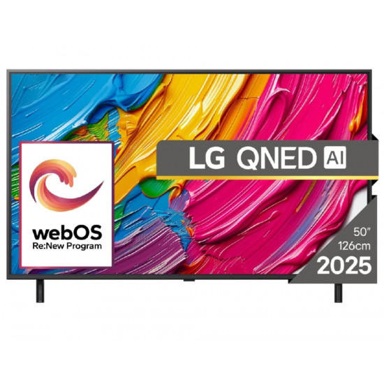 Телевизор LG 50QNED80A3A, 50" 4K QNED HDR Smart TV, 3840x2160, DVB-T2/C/S2, Alpha 7 AI Processor, HDR10 / HLG, webOS 25 ThinQ, VRR / ALLM / HGiG, 4K Upscaling, WiFi 5, Voice Controll, Bluetooth 5.1, AirPlay 2, LAN, CI, HDMI, SPDIF, Google Cast, 2 pol