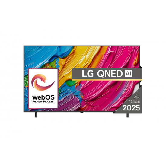 Телевизор LG 65QNED80A3A, 65" 4K QNED HDR Smart TV, 3840x2160, DVB-T2/C/S2, Alpha 7 AI Processor, HDR10 / HLG, webOS 25 ThinQ, VRR / ALLM / HGiG, 4K Upscaling, WiFi 5, Voice Controll, Bluetooth 5.1, AirPlay 2, LAN, CI, HDMI, SPDIF, Google Cast, 2 pol