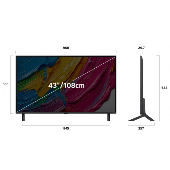 Телевизор LG 43QNED80A3A, 43" 4K QNED HDR Smart TV, 3840x2160, DVB-T2/C/S2, a7 AI Processor, HDR10 / HLG, webOS 25 ThinQ, VRR / ALLM / HGiG, 4K Upscaling, WiFi 5, Voice Controll, Bluetooth 5.1, AirPlay 2, LAN, CI, HDMI, SPDIF, Google Cast, 2 pole Sta