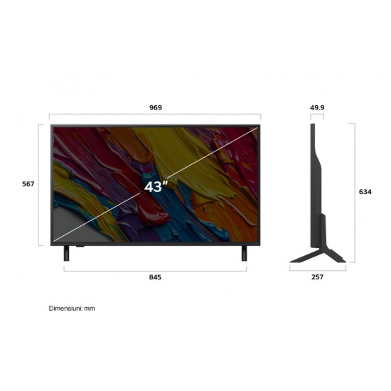 Телевизор LG 43QNED82A3B, 43" 4K QNED HDR Smart TV, 3840x2160, DVB-T2/C/S2, Alpha 7 AI Processor, HDR10 / HLG, webOS 25 ThinQ, VRR / ALLM / HGiG, 4K Upscaling, WiFi 5, Voice Controll, Bluetooth 5, AirPlay 2, LAN, CI, HDMI, SPDIF, Google Cast, 2 pole 