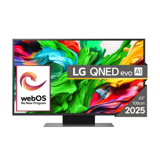 Телевизор LG 43QNED86A3C, 43" 4K QNED HDR Smart TV, 3840x2160, 60Hz Native (VRR 144Hz), DVB-T2/C/S2, Alpha 7 AI Processor, HDR 10 PRO, webOS 25 ThinQ, 4K Upscaling, WiFi 5, Dolby Vision, Bluetooth 5.1, AirPlay 2, LAN, CI, HDMI, SPDIF, Stand 