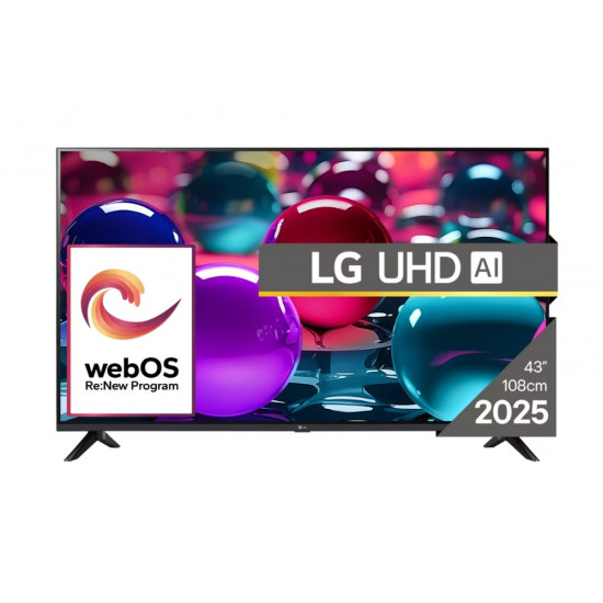 Телевизор LG 43UA73003LA, 43" 4K UltraHD TV 4K (3840x2160), DVB-T2/C/S2, webOS 25 Smart, ThinQ AI, Alpha 7 AI Processor, WiFi, HDR10 pro, HLG, ALLM/HGiG, 4K Upscaling, AI Sound pro, Multiple View, HDMI eARC, LAN, USB, Bluetooth, Google Cast, 2 Pole S