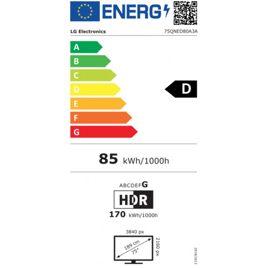 Телевизор LG 75QNED80A3A, 75" 4K QNED HDR Smart TV, 3840x2160, DVB-T2/C/S2, Alpha 7 AI Processor, HDR10 / HLG, webOS 25 ThinQ, VRR / ALLM / HGiG, 4K Upscaling, WiFi 5, Voice Controll, Bluetooth 5.1, AirPlay 2, LAN, CI, HDMI, SPDIF, Google Cast, 2 pol