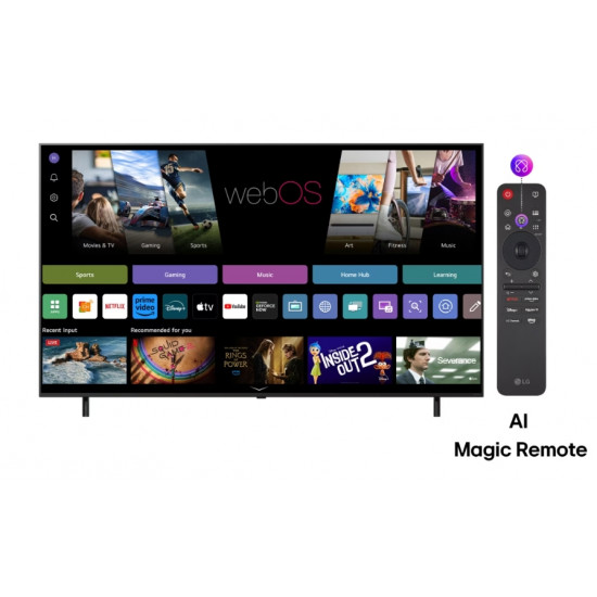 Телевизор LG 75QNED80A3A, 75" 4K QNED HDR Smart TV, 3840x2160, DVB-T2/C/S2, Alpha 7 AI Processor, HDR10 / HLG, webOS 25 ThinQ, VRR / ALLM / HGiG, 4K Upscaling, WiFi 5, Voice Controll, Bluetooth 5.1, AirPlay 2, LAN, CI, HDMI, SPDIF, Google Cast, 2 pol