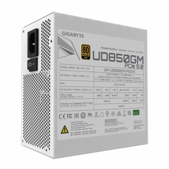 Захранващ блок Gigabyte UD850GM PG5W, 850W, 80+ GOLD, Modular, ATX 3.0, PCIe 5.0 Ready Захранващ блок Gigabyte UD850GM PG5W, 850W, 80+ GOLD, Modular, ATX 3.0, PCIe 5.0 Ready