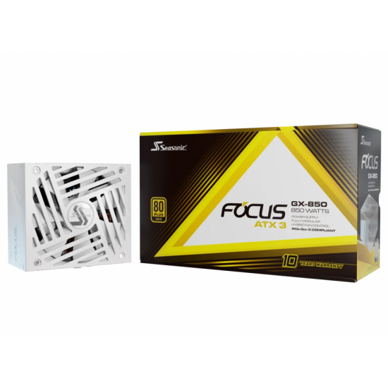 Захранващ блок SEASONIC FOCUS GX-850 White - 850W 80+ Gold, ATX 3.1, PCIe 5.1, Fully Modular Захранващ блок SEASONIC FOCUS GX-850 White - 850W 80+ Gold, ATX 3.1, PCIe 5.1, Fully Modular