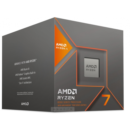 Процесор AMD RYZEN 7 8700G, 8-Core 4.2GHz (Up to 5.1GHz) 24MB Cache, 65W, AM5, BOX Процесор AMD RYZEN 7 8700G, 8-Core 4.2GHz (Up to 5.1GHz) 24MB Cache, 65W, AM5, BOX