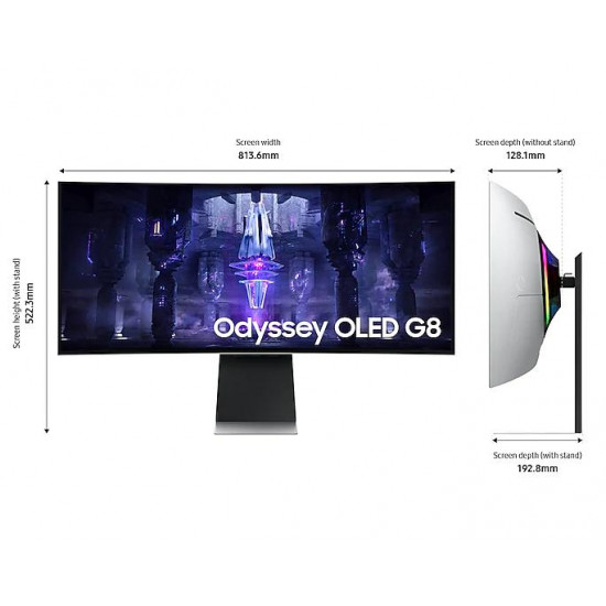 Монитор Samsung Odyssey OLED G8 G85SB 34" CURVED 1800R, 175 Hz, 0.1ms GTG, 3440x1440, 2xUSB-C, Mini DP, Micro HDMI, Speakers, Silver Монитор Samsung Odyssey OLED G8 G85SB 34" CURVED 1800R, 175 Hz, 0.1ms GTG, 3440x1440, 2xUSB-C, Mini DP, Micro HDMI, Speakers, Silver